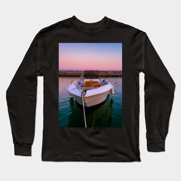 Summer Sunset Boat Seaport Italy Long Sleeve T-Shirt by eleonoraingrid